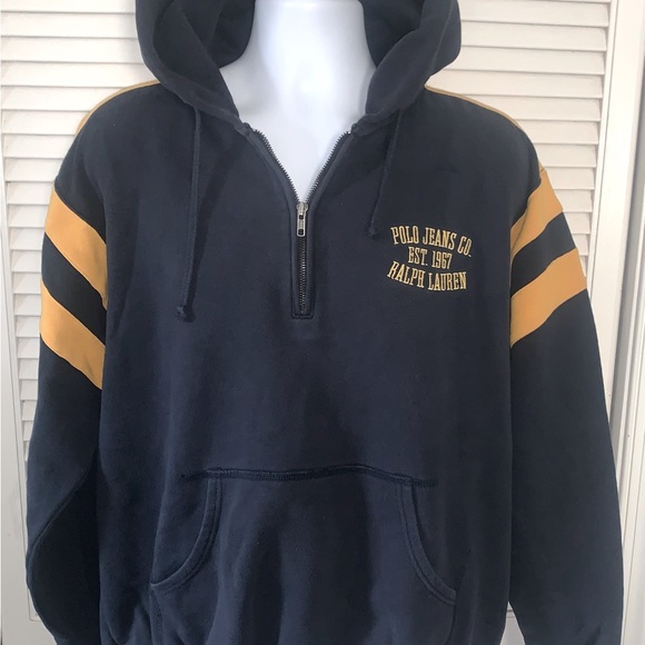 Vintage Polo Jeans Ralph Lauren Blue and yellow hoodie Men’s Large - Picture 3 of 7